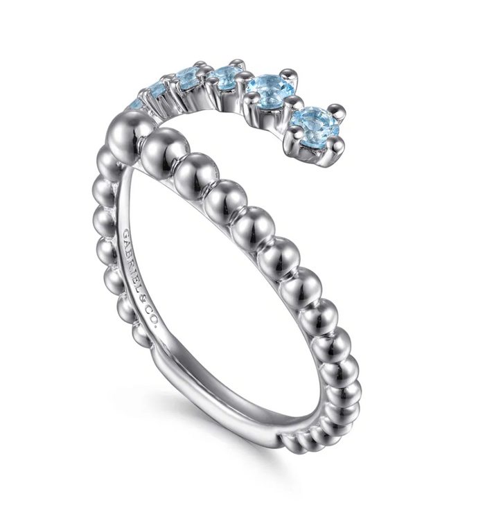Sterling Silver Bujukan Blue Topaz Bypass Ring by Gabriel NY