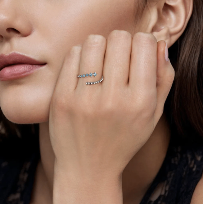 Sterling Silver Bujukan Blue Topaz Bypass Ring by Gabriel NY
