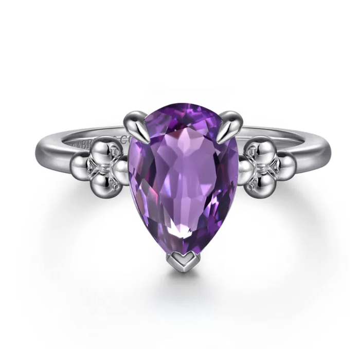 Sterling Silver Pear Amethyst Bujukan Ring by Gabriel NY