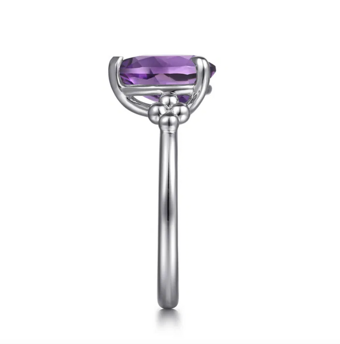 Sterling Silver Pear Amethyst Bujukan Ring by Gabriel NY