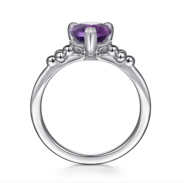 Sterling Silver Pear Amethyst Bujukan Ring by Gabriel NY