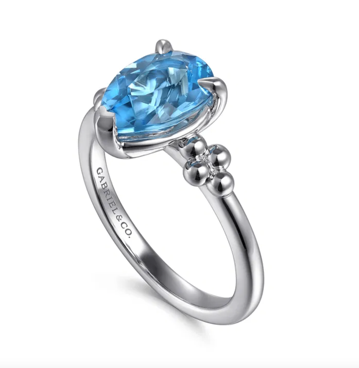 Sterling Silver Pear Blue Topaz Bujukan Ring by Gabriel NY
