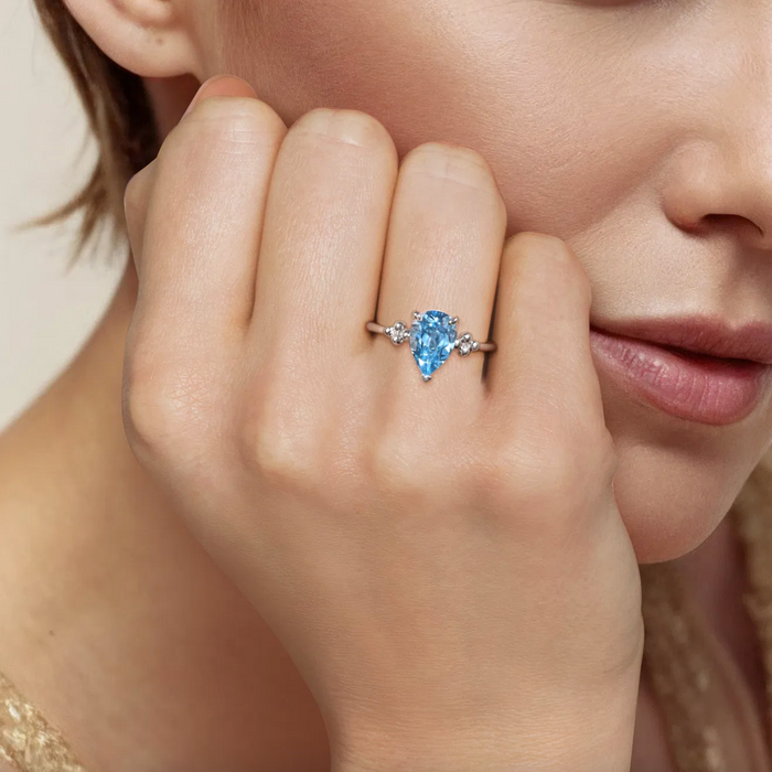 Sterling Silver Pear Blue Topaz Bujukan Ring by Gabriel NY