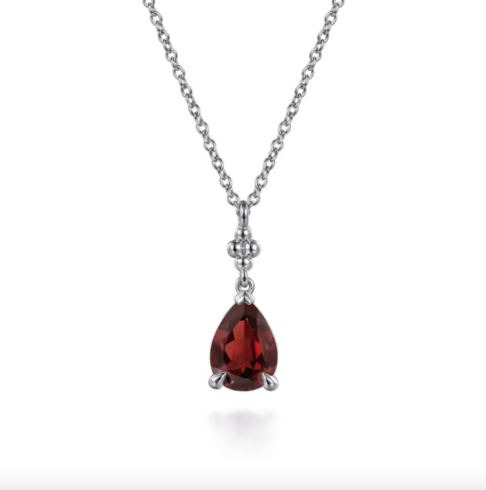 Sterling Silver Pear Garnet Bujukan Pendant Necklace by Gabriel NY