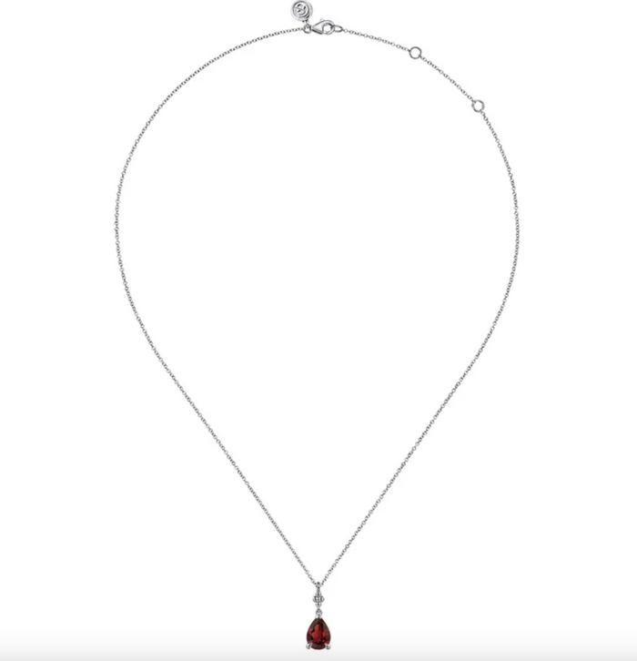 Sterling Silver Pear Garnet Bujukan Pendant Necklace by Gabriel NY