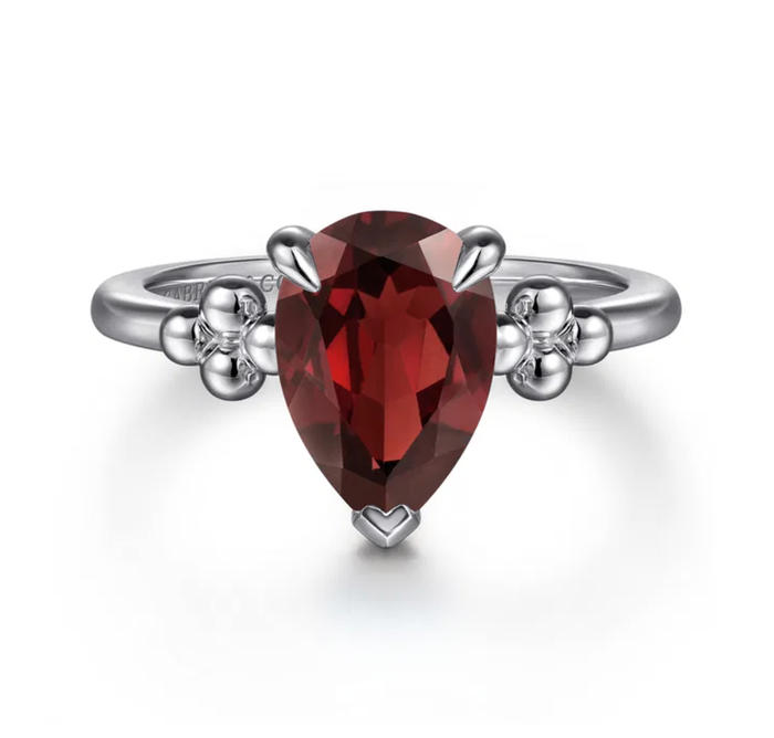 Sterling Silver Pear Garnet Bujukan Ring by Gabriel NY