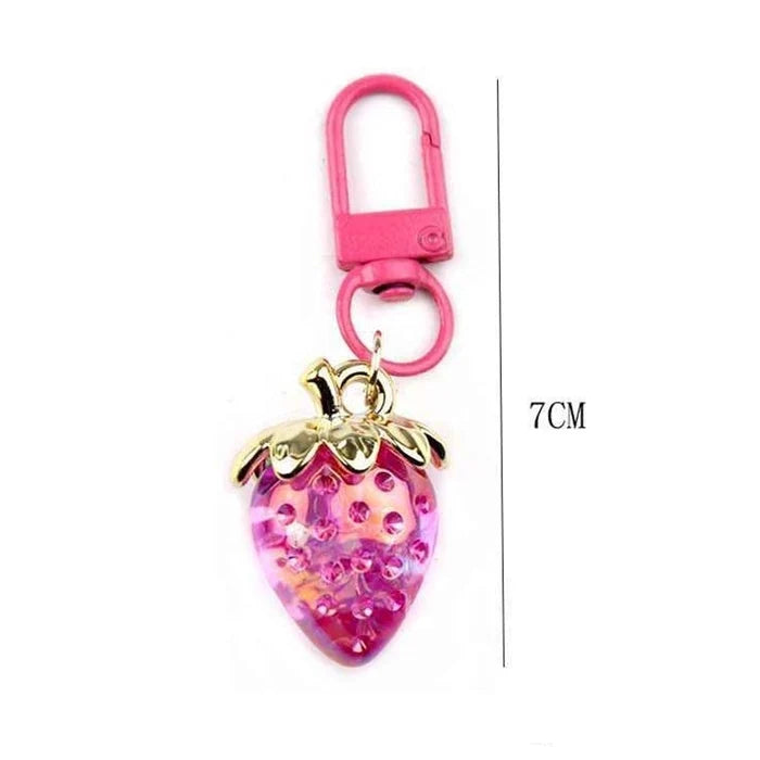 Strawberry Crystal Keychain Charm - 12-Piece Bulk Pack, Cute Acrylic Fruit Bag Pendant, Rhinestone Keyring Accessories for Backpacks, Purses, Party Favors (YNV-1709CAB)
