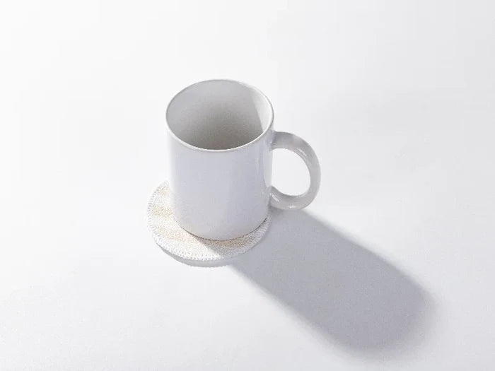 Sublimation Blanks Linen Round Mug Coaster(10*10cm, Beige and Light Yellow Stripe)