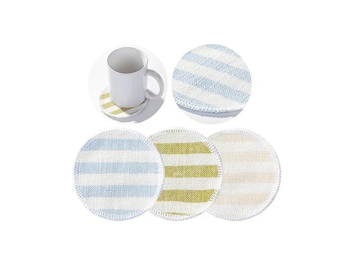 Sublimation Blanks Linen Round Mug Coaster(10*10cm, Beige and Light Yellow Stripe)