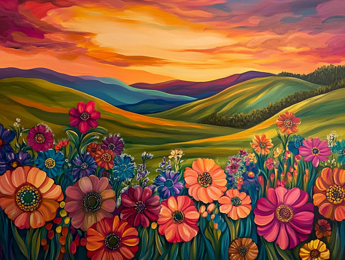 Sunset Over Blossoming Hills