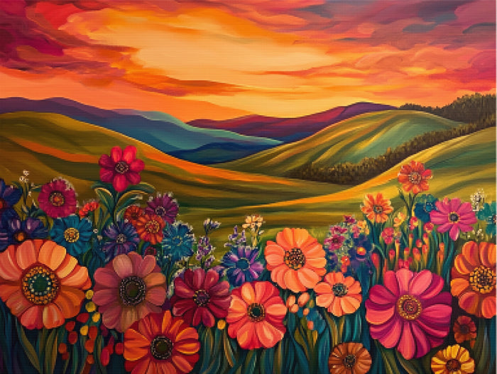 Sunset Over Blossoming Hills