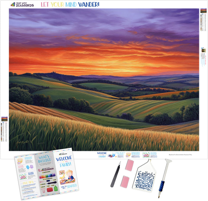 Sunset Over Changing Fields Rolling Hills