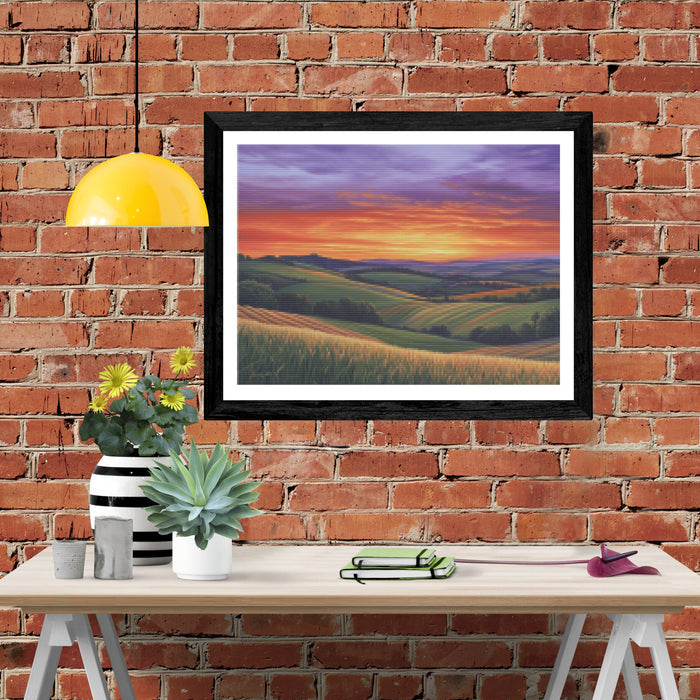 Sunset Over Changing Fields Rolling Hills
