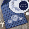 Table Runner - Blue Shell Coastal Embroidered