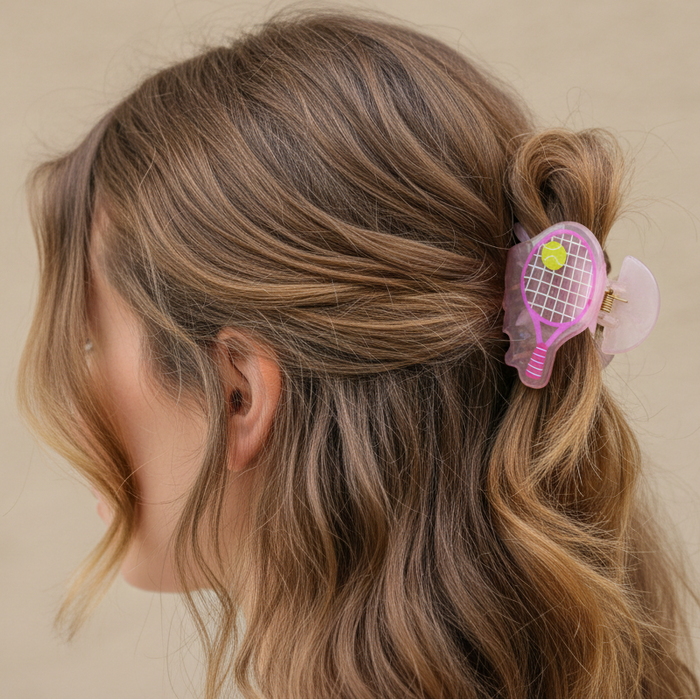 Tennis Racket Hair Claw Clip – 5cm Acrylic Sporty Hair Accessory – Cute Preppy Jaw Clip for Women & Girls (JC-11346M)