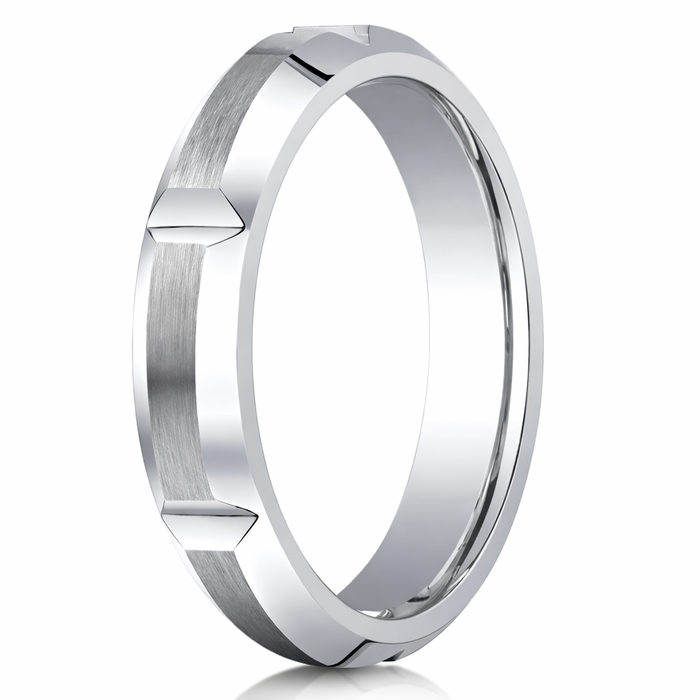 The Stride Satin Cobalt Chrome Men's Wedding Ring Vertical Notches 5mm