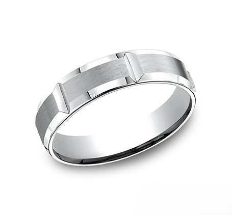 The Stride Satin Cobalt Chrome Men's Wedding Ring Vertical Notches 5mm