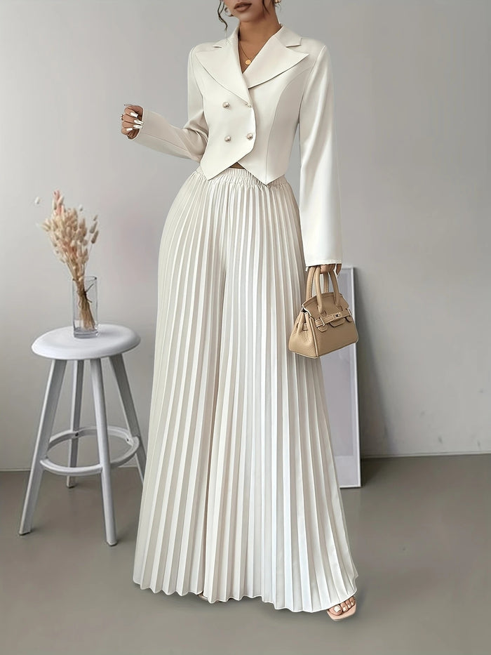 Top Set Long Sleeved Pleated Skirt
