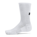 Under Armour Training Cotton 6-Pack Crew Socks in white with ribbed design and black logo detail, side view.