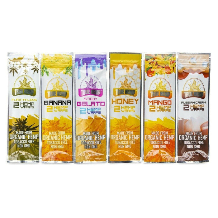 True Hemp Various Flavors 25 Packs Per Box 2 Wraps Per Pack