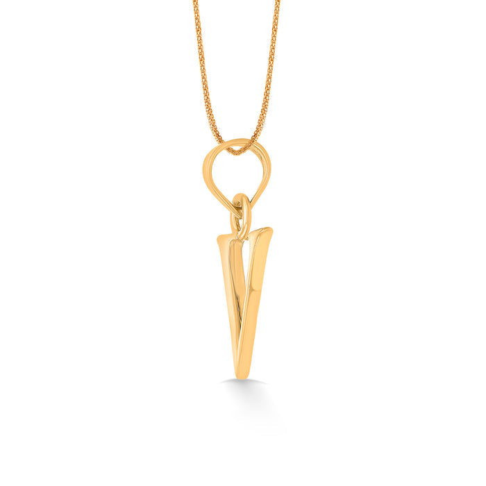 V Letter Yellow Gold Alphabet Unisex Pendant