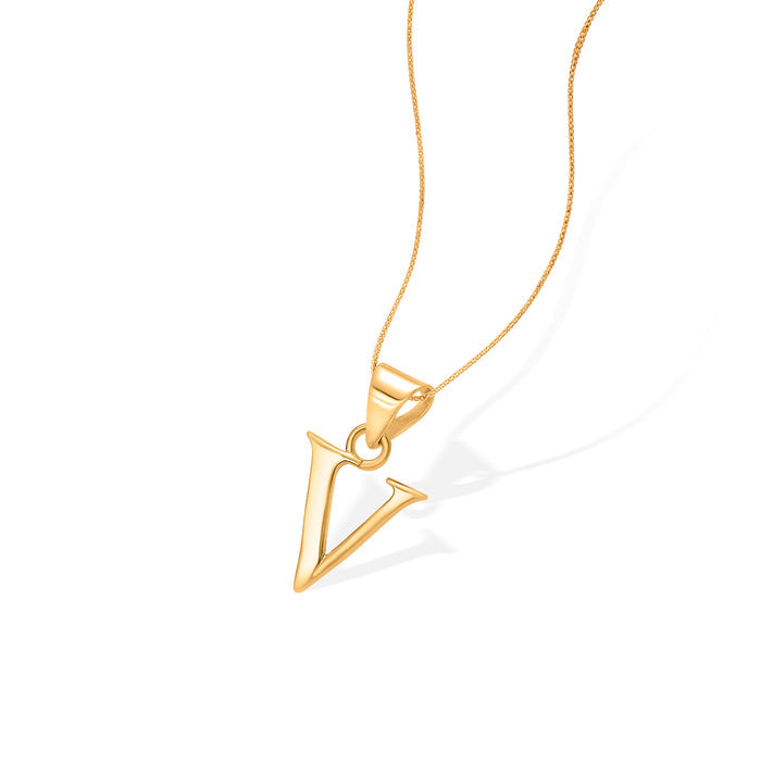 V Letter Yellow Gold Alphabet Unisex Pendant
