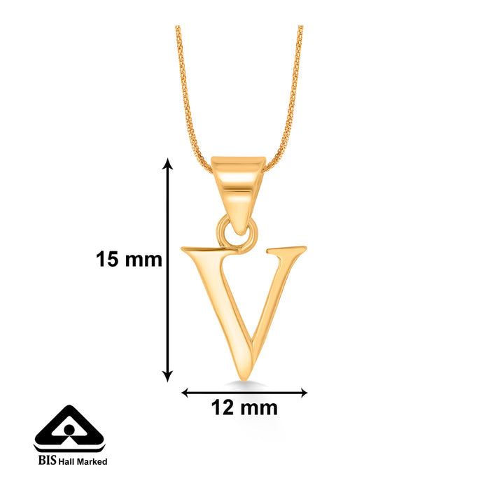 V Letter Yellow Gold Alphabet Unisex Pendant
