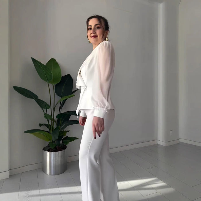 V-neck Stylish Temperament Long Sleeves Solid Color Suit Two-piece Set
