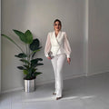 V-neck Stylish Temperament Long Sleeves Solid Color Suit Two-piece Set