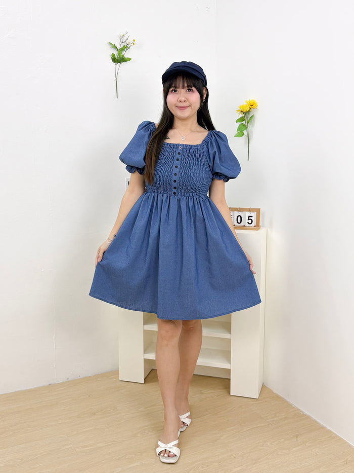 Verlyn Smocked Button Dress (Light Blue)