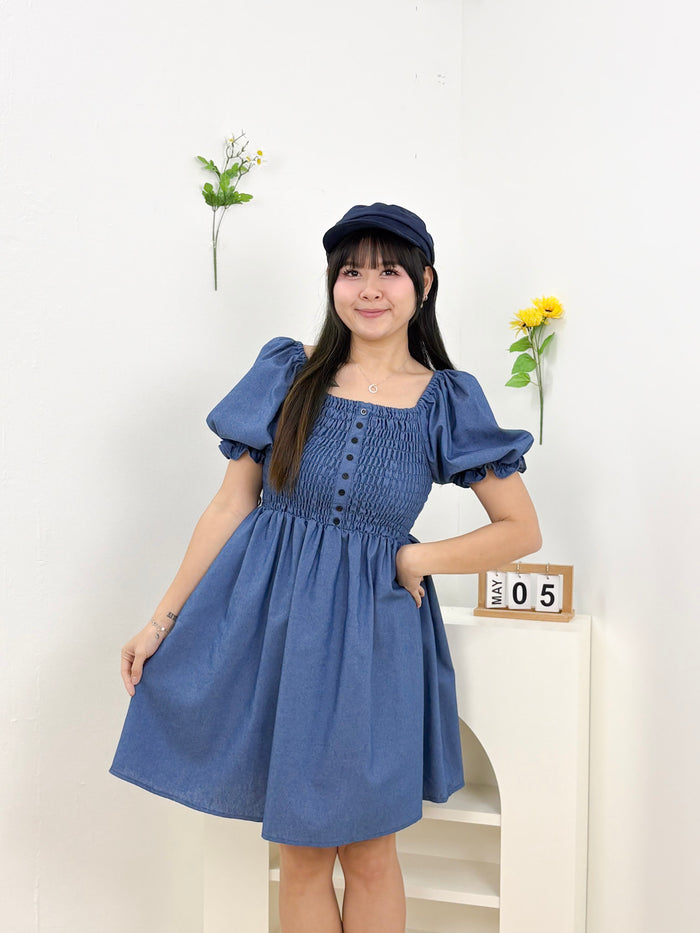 Verlyn Smocked Button Dress (Light Blue)