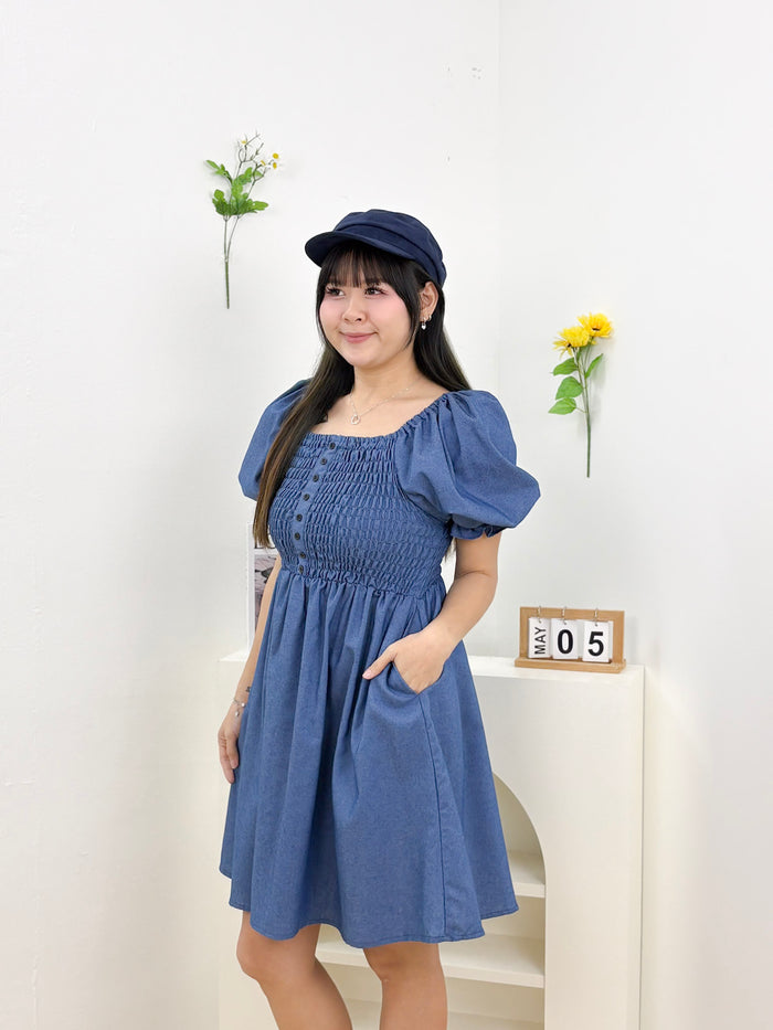 Verlyn Smocked Button Dress (Light Blue)
