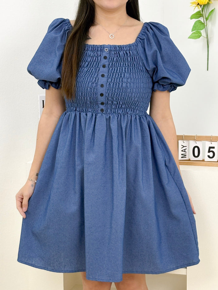 Verlyn Smocked Button Dress (Light Blue)