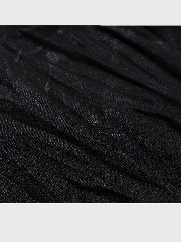 Vinyl Coated Wide Leg Trousers Crease Texture Jeans