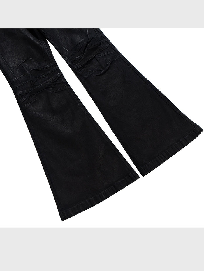 Vinyl Coated Wide Leg Trousers Crease Texture Jeans
