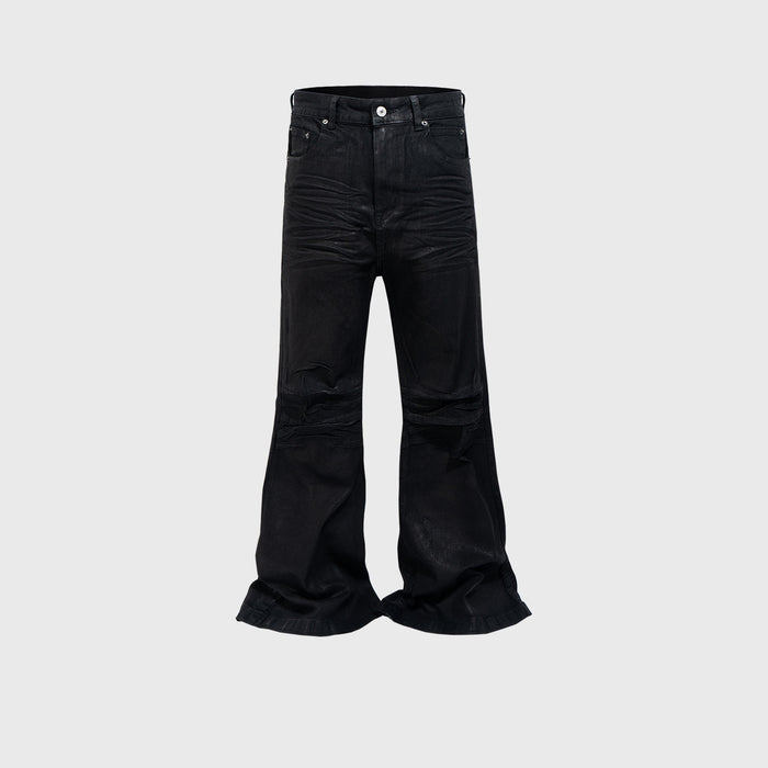 Vinyl Coated Wide Leg Trousers Crease Texture Jeans