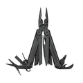 Black Leatherman Wave® Plus multi-tool with pliers, blades, and multiple tools displayed in an open position.
