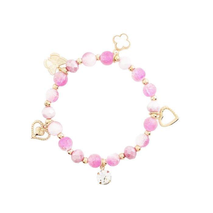 Whimsical Heart Clover Butterfly Beaded Charm Bracelet (CB2574D)