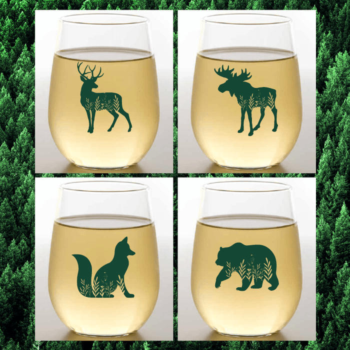 WILDLIFE Stemless Shatterproof Wine Glasses (4 Pack)
