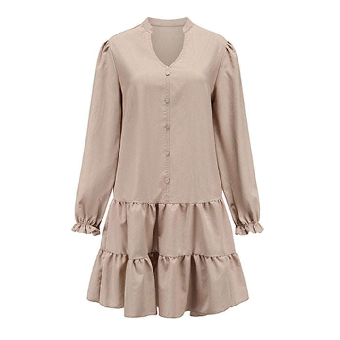 Women's Dress Solid Color Sexy V Neck Long Sleeved Lace Up Skirt