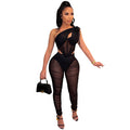Women's Fashion Sexy Mesh See-through Irregular Top Two-piece Suit
