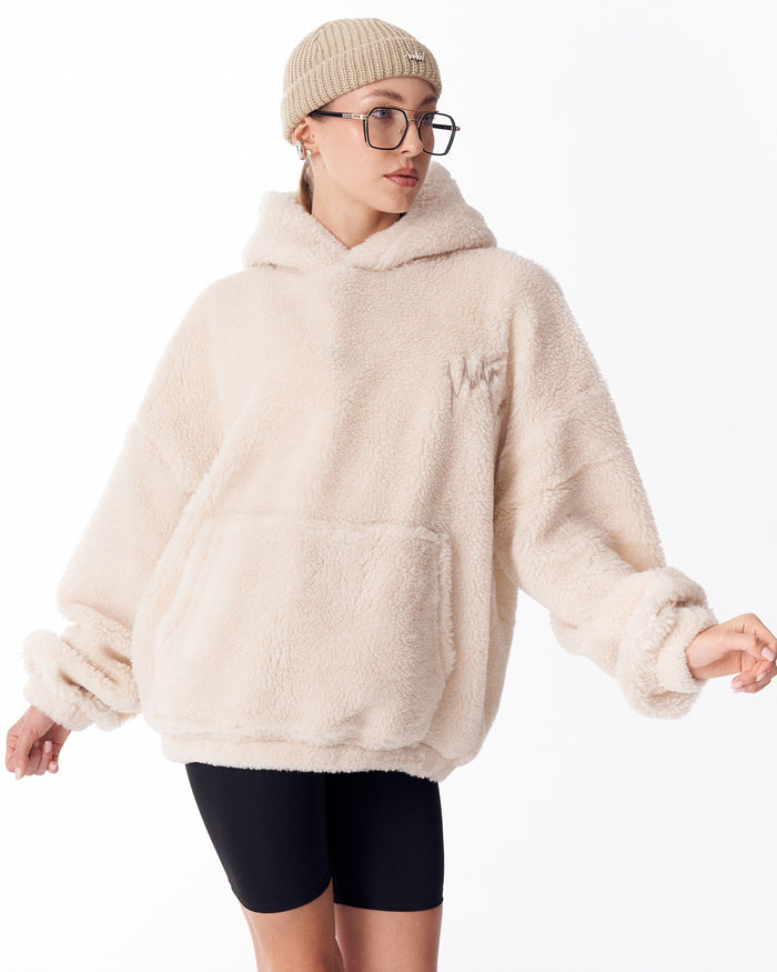 Women's Oversized Plush Hoodie in Beige
