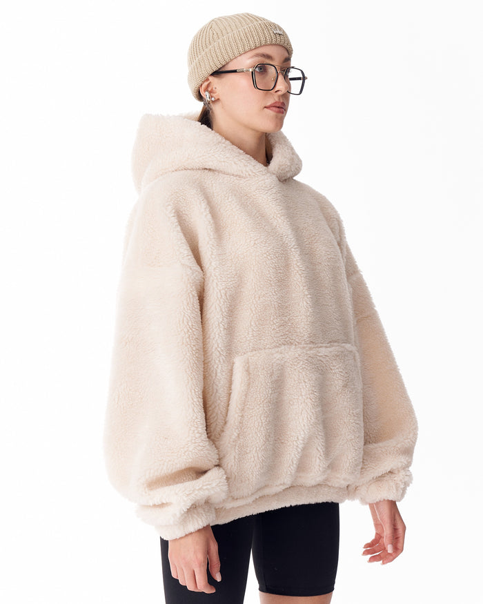 Women's Oversized Plush Hoodie in Beige (3)