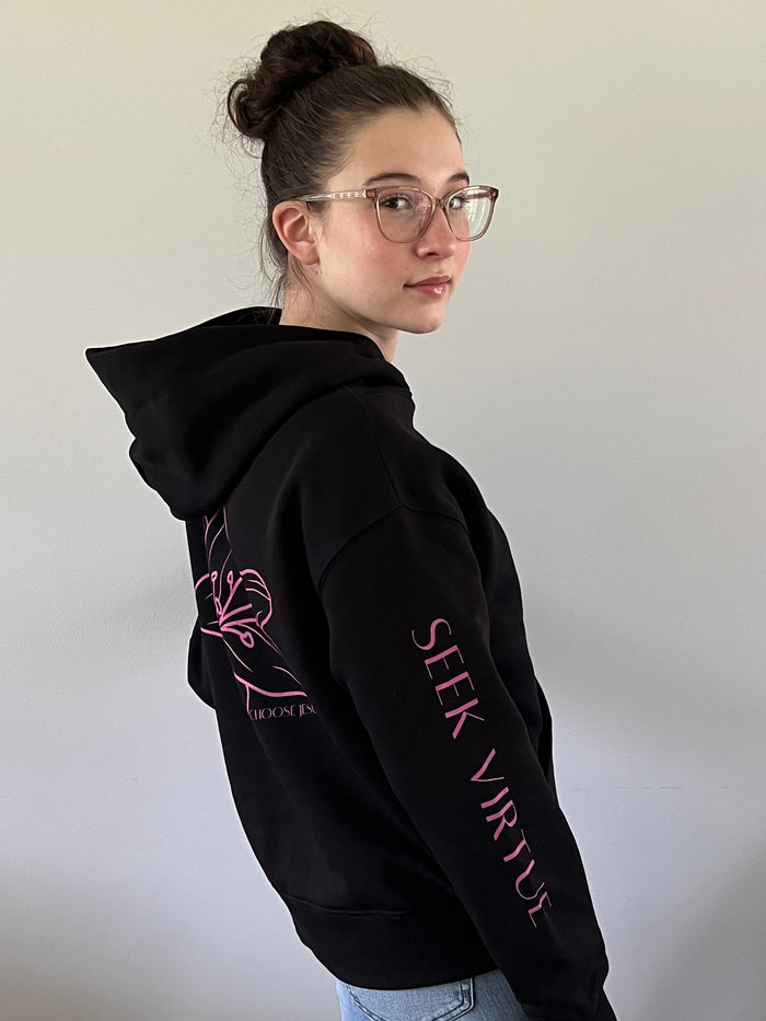 Women’s Seek Virtue Hoodie -Hot Pink Design