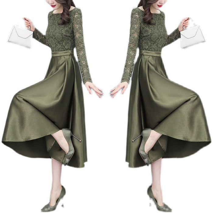 Women's Temperament Waist Slim Lace Stitching Dress
