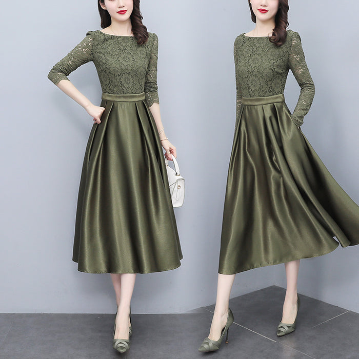 Women's Temperament Waist Slim Lace Stitching Dress