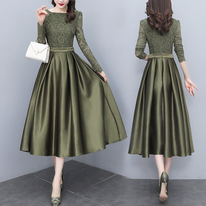 Women's Temperament Waist Slim Lace Stitching Dress