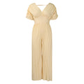 Women's V-neck Solid Color Pleated Jumpsuit