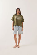 Women's Your Destination Awaits Boxy Crop Top in the color Dark Olive - Women's Front Fit Image